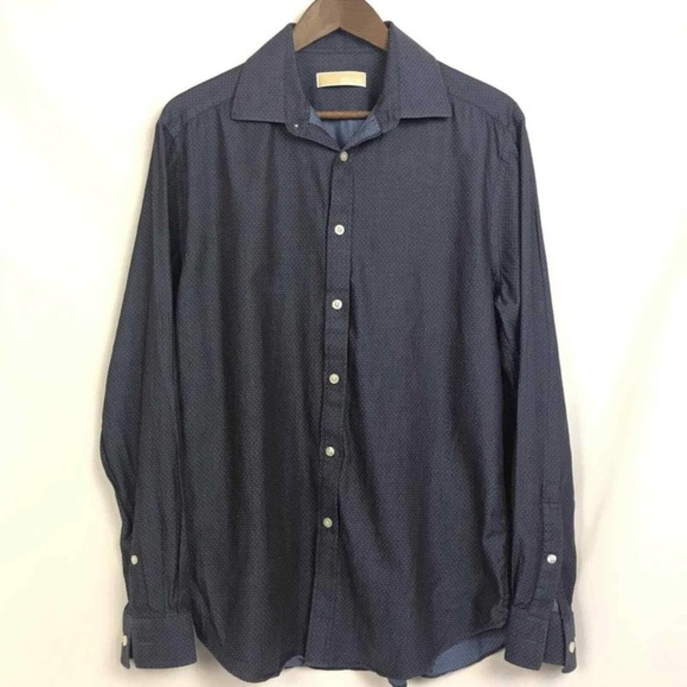 Men's Navy Dotted Long-Sleeve Dress Shirt